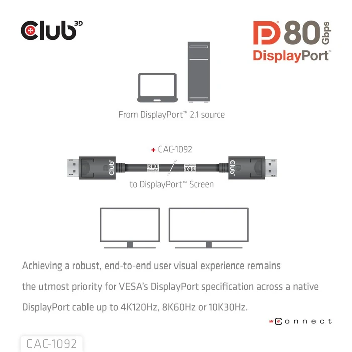 Club 3D DisplayPort 2.1 Kabel DP80 schwarz, 1.60m