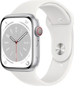 Apple Watch Series 8 (GPS + Cellular) 45mm Aluminium silber mit Sportarmband weiß