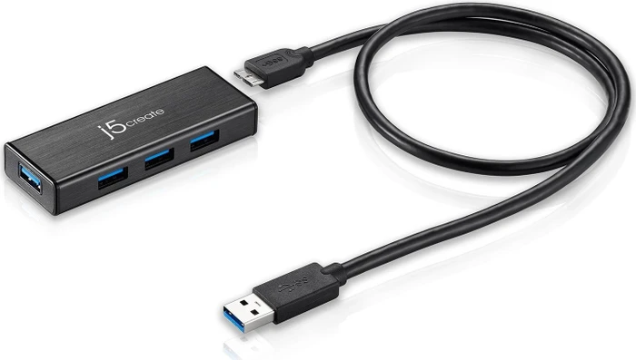 j5create Mini USB-Hub, 4x USB-A 3.0, USB 3.0 Micro-B [Buchse]