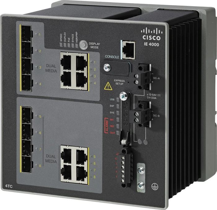 Cisco IE 4000 LAN Base Industrial Railmount Gigabit Managed Switch, 8x RJ-45/SFP