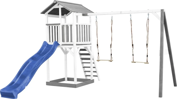 Axi Spielturm Beach Tower mit Doppelschaukel und Rutsche weiß/grau/blau