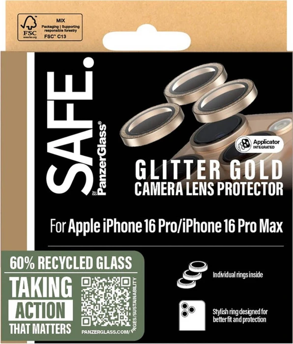 PanzerGlass Safe Camera Lens Protector für Apple iPhone 16 Pro/16 Pro Max glitter gold