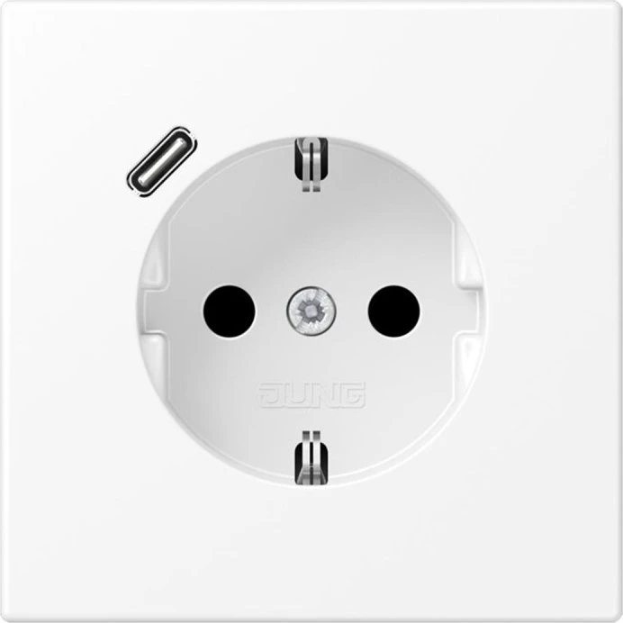 Jung SCHUKO-Steckdose mit USB-Ladegerät Safety+, schneeweiß matt