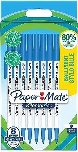 Paper Mate Kilometrico Kugelschreiber (Mine) blau/weiß, 8er-Pack