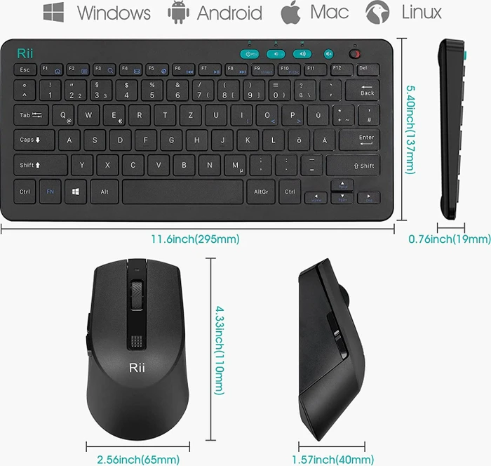 Riitek Rii RKM709 Wireless Keyboard and Mouse Combo, schwarz, USB, DE