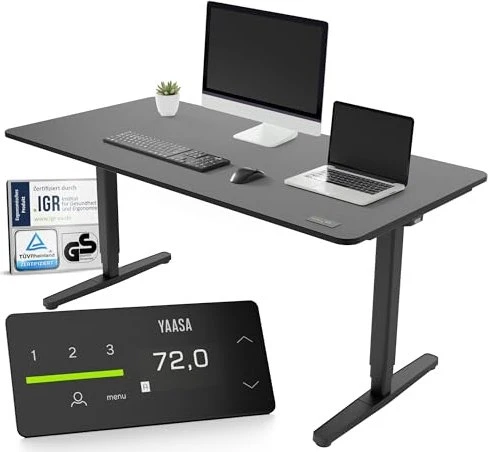 Yaasa Desk Pro elektrisch höhenverstellbarer Sitz-Steh-Schreibtisch 140x80cm dunkelgrau/schwarz