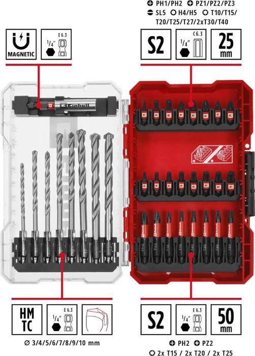Einhell M-Case Bohrer-/Bits-Zubehörset inkl. Werkzeugbox, 33-tlg.