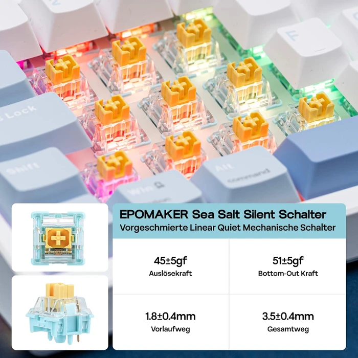 Epomaker TH108 Wireless, Blue White, LEDs RGB, hot-swap, Epomaker Sea Salt, USB/Bluetooth, DE
