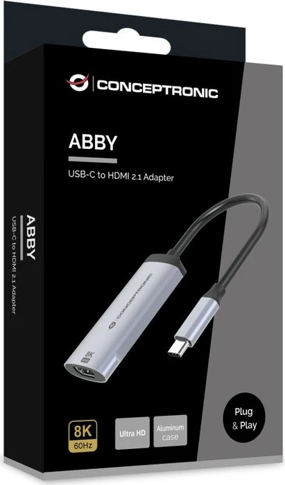 Conceptronic ABBY23G USB-C 3.0 [Stecker] auf HDMI 2.1 [Buchse] 8K, 60Hz, Adapterkabel, grau, 15cm