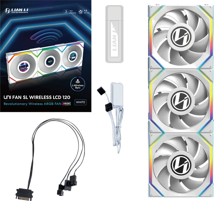 Lian Li Uni Fan SL Wireless LCD 120 ARGB, weiß, LED-Steuerung, 120mm, 3er-Pack