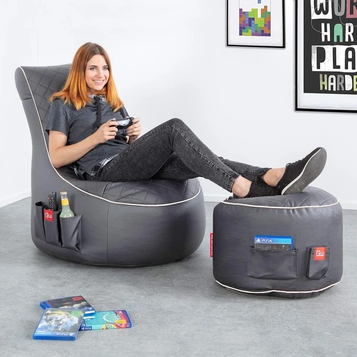 Gamewarez Gaming Sitzsack Classic Granite Hurricane, grau/weiß