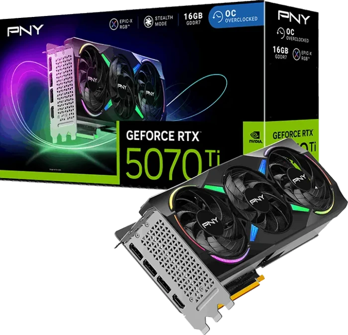 PNY GeForce RTX 5070 Ti ARGB Epic-X RGB Triple Fan, 16GB GDDR7, HDMI, 3x DP
