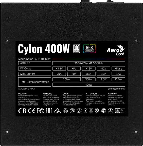 AeroCool Cylon RGB 400W, ATX 2.4