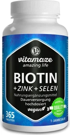 Vitamaze Biotin hochdosiert + Zink + Selen vegane Tabletten, 365 Stück