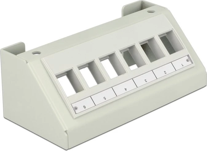 DeLOCK Keystone Multimedia Patchpanel für Tische/Möbel/Wände, 45° geneigt, 6-Port, grau