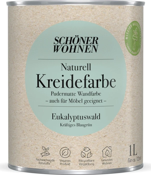 Schöner Wohnen Naturell Kreidefarbe innen eukalyptuswald kräftiges blaugrün, 1l
