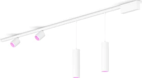 Philips Hue White and Color Ambiance Basis Perifo Schienensystem für die Decke gerade mit 2 Spots & 2 Pendelleuchten weiß