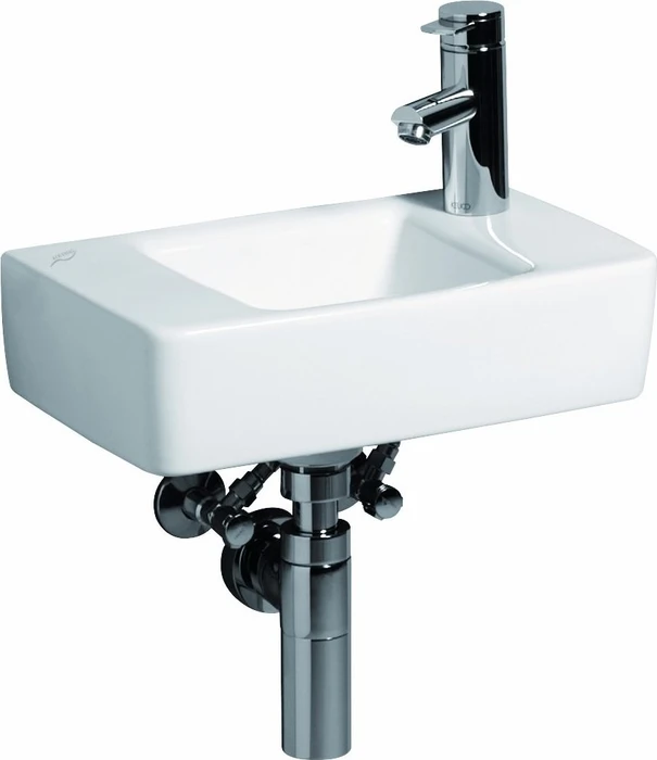 Geberit Renova Compact Handwaschbecken verkürzte Ausladung mit Ablagefläche 40cm, Hahnloch rechts, ohne Überlauf, weiß