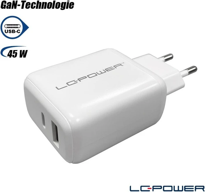 LC-Power USB-GaN-Ladegerät mit 45W Ausgangsleistung weiß