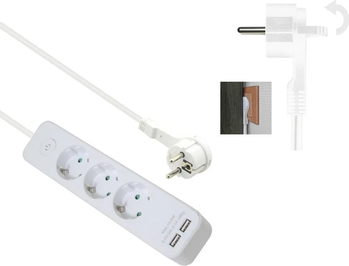 Helos ADVANCED Steckdosenleiste mit USB-Ladefunktion, 3-fach, 1.5m, weiß
