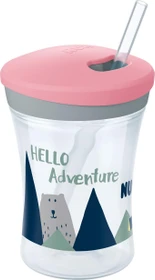 NUK Action Cup Trinklerntasse mit Trinkhalm, 12+M, 230ml, hello adventure rosa