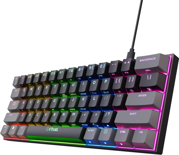 Trust Gaming GXT 867 Acira, 60%, schwarz, LEDs RGB, Outemu Red, USB, US