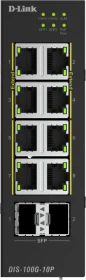 D-Link DIS-100G Industrial Railmount Gigabit Switch, 8x RJ-45, 2x SFP, 240W PoE+ (DIS-100G-10P)