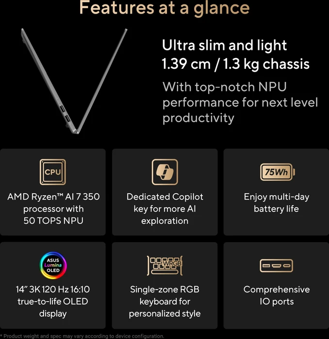 ASUS VivoBook S 14 OLED M5406WA-QD126WS, Cool Silver, Ryzen AI 9 HX 370, 24GB RAM, 1TB SSD, DE