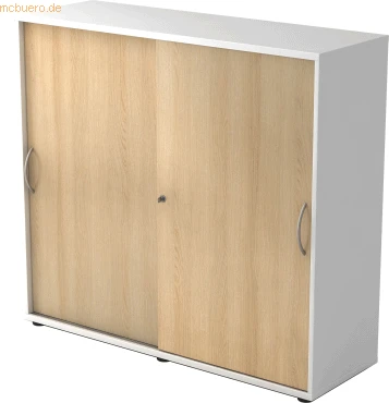 Hammerbacher Schiebetürenschrank 3OH V1753S, Bogengriff Metall, weiß/eiche, Aktenschrank