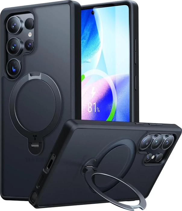 Torras Ostand Spin Case für Samsung S25 Ultra obsidian black