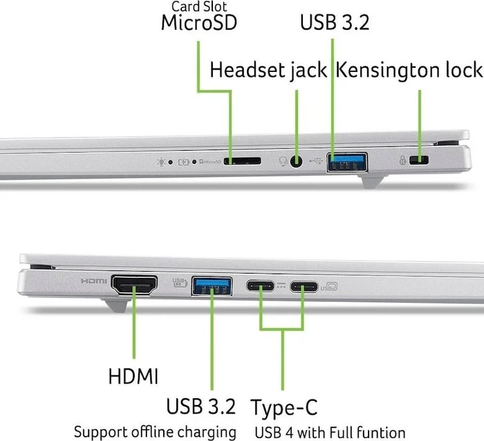 Acer Aspire 14 AI A14-61M-R6S2, Pure Silver, Ryzen AI 7 350, 32GB RAM, 1TB SSD, US