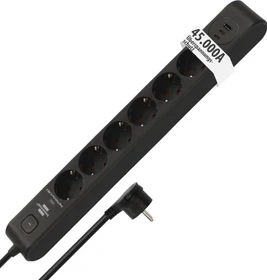 Brennenstuhl Überspannungsschutz-Steckdosenleiste, 6-fach, 1x USB-A/2x USB-C USB-PD, 2m, schwarz