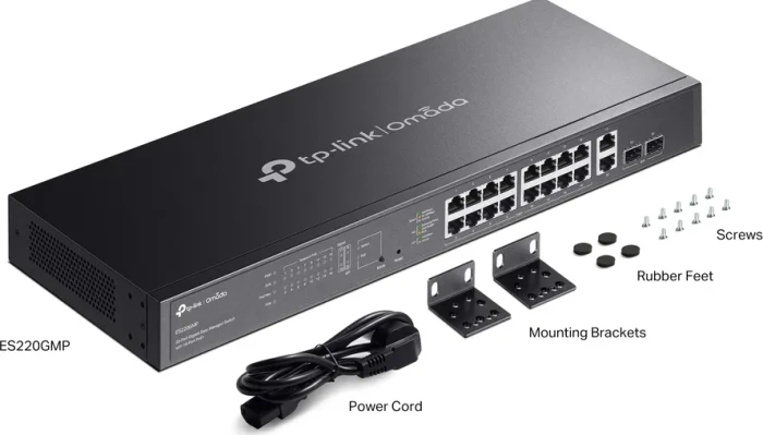 TP-Link Omada ES200 Rackmount Gigabit Managed Switch, 18x RJ-45, 2x SFP, 250W PoE+