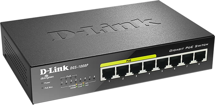 D-Link DGS-1000 Desktop Gigabit Switch, 8x RJ-45, 68W PoE+