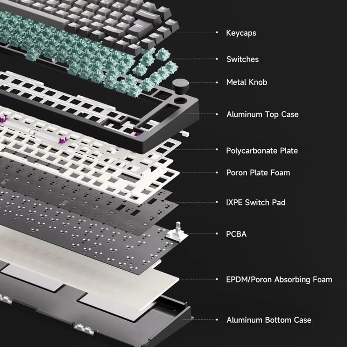 Akko Monsgeek M1 V5 TMR Mechanical Keyboard, Black & Silver, LEDs RGB, hot-swap, AstroAim Magnetic, USB/Bluetooth, DE