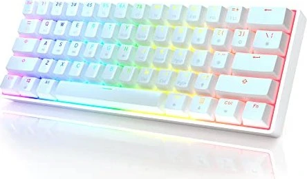 HK Gaming GK61, 60% Layout, LEDs RGB, White, weiß, Gateron Optical Silver, USB, US
