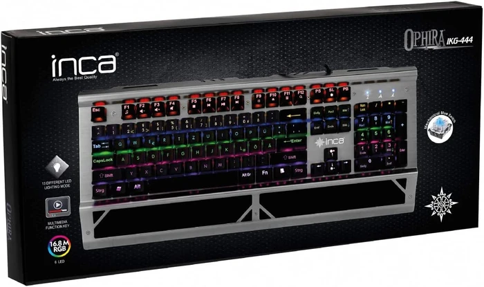 Inca IKG-444 Ophira Mechanical Gaming Tastatur, silber/schwarz, LEDs RGB, BLUE Switches, USB, DE