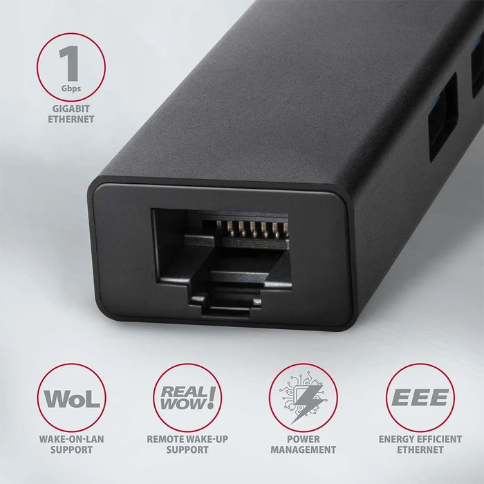 Axagon USB-Hub, Gigabit LAN-Adapter, RJ-45, 3x USB-A 3.0, USB-A 3.0 [Stecker]