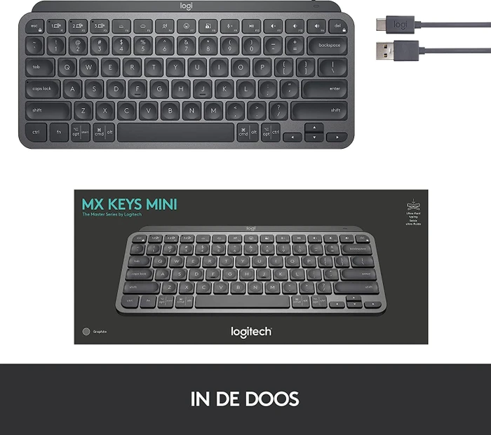 Logitech MX Keys Mini, LEDs weiß, Logi Bolt, Graphite, schwarz, USB/Bluetooth, US