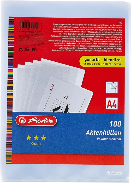 Herlitz Sichthülle für Akten genarbt, A4, transparent, 100er-Pack
