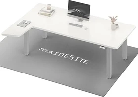 Maidesite Canvas elektrisch höhenverstellbarer Sitz-Steh-Eckschreibtisch 180x120cm weiß/silber