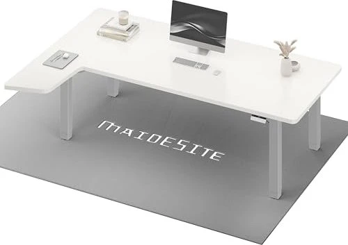 Maidesite Canvas elektrisch höhenverstellbarer Sitz-Steh-Eckschreibtisch 180x120cm weiß/silber