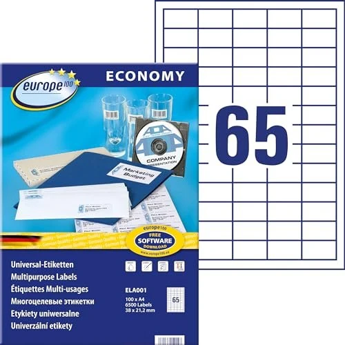 europe100 Etiketten, 38x21.2mm, weiß, 100 Blatt (6500 Etiketten)