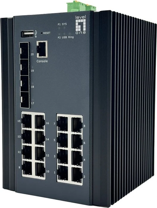 LevelOne IGU Industrial Railmount Gigabit Managed Switch, 16x RJ-45, 4x SFP