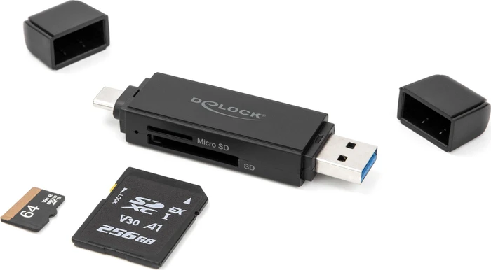 DeLOCK USB-A/USB-C Card Reader für SD und Micro SD Speicherkarten, USB-A/USB-C 3.0 [Stecker]