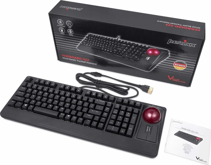 Perixx Periboard-322 Large Trackball Mechanical Backlit Keyboard schwarz, Kailh BROWN, USB, US