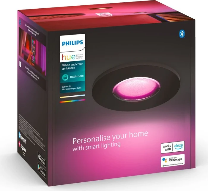 Philips Hue White and Color Ambiance Xamento Einbauleuchte rund schwarz, 3 Stück