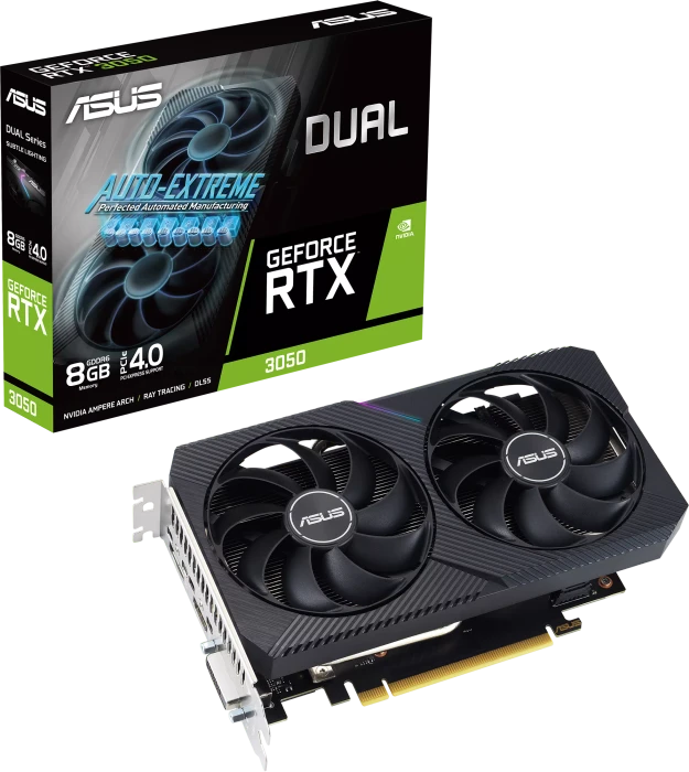 ASUS Dual GeForce RTX 3050 V2, DUAL-RTX3050-8G-V2, 8GB GDDR6, DVI, HDMI, DP