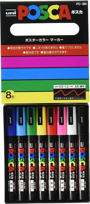 Uni-Ball POSCA PC-3M Acrylmarker Basisfarben sortiert, 8er-Set