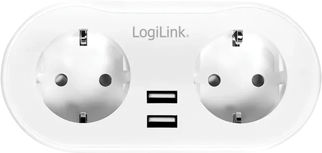 LogiLink Wi-Fi Smart Plug 2-fach, 2400W, 2x USB-A, Smart-Steckdose